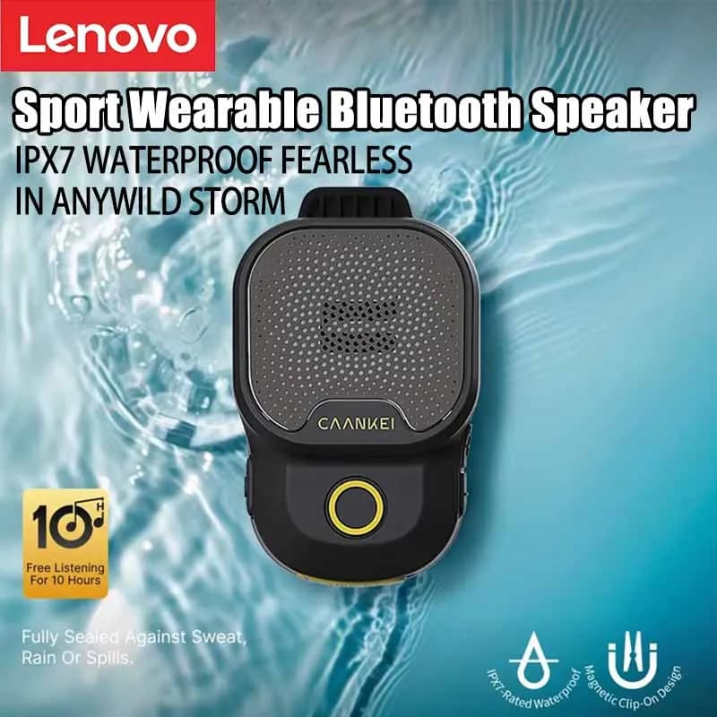 Altoparlante Bluetooth Indossabile Lenovo IPX7 Impermeabile, Altoparlanti Portatili per Sport all'Aperto, Mini Microfono Clip-On per Chiamate/Musica