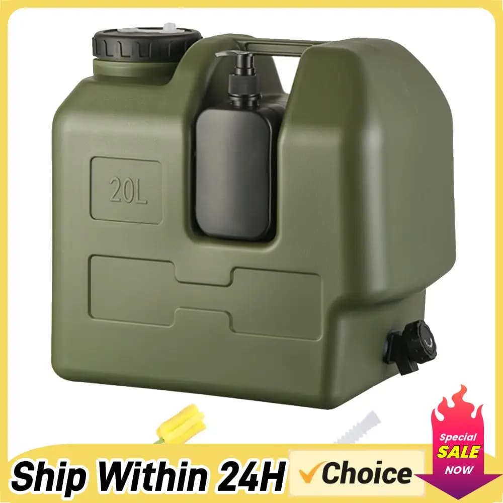 Contenitore d'acqua portatile da campeggio da 15/20 litri con rubinetto e dispenser di sapone, serbatoio d'acqua senza BPA per campeggio all'aperto e auto