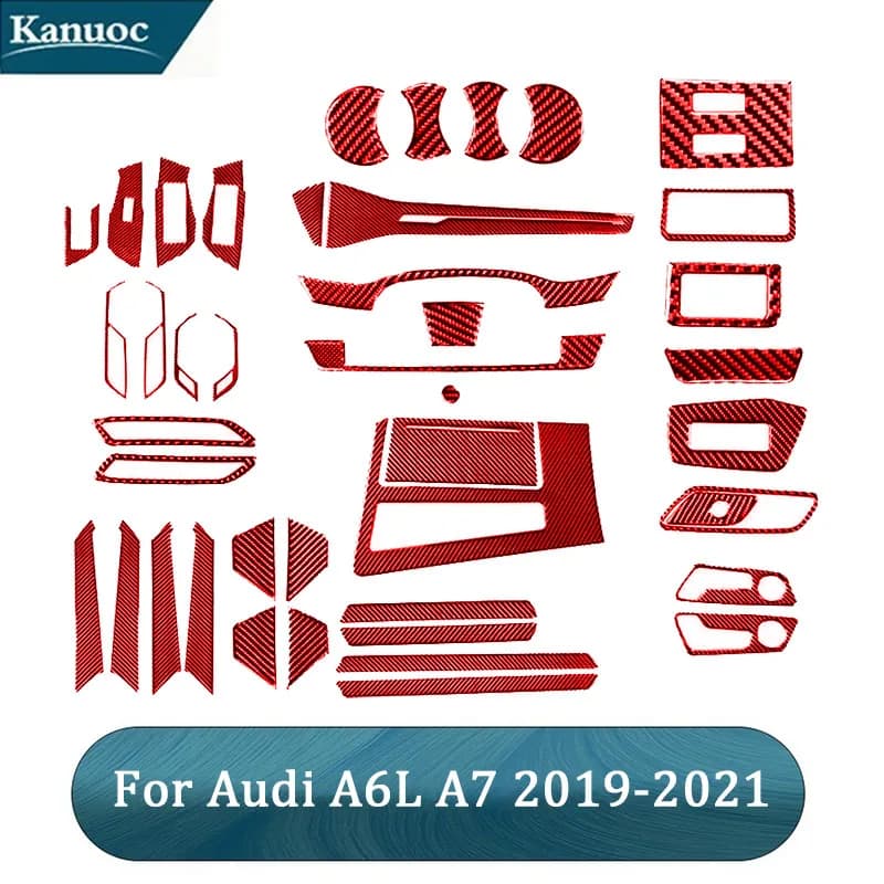 Adesivi per auto in fibra di carbonio rossa per accessori decorativi interni per auto Audi A6L A7 2019-2021