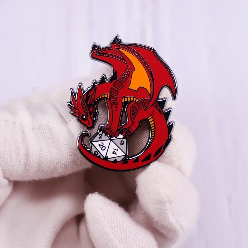 Dragon on D20 smalto Pin Dungeons-And-Dragons ispirato spilla dadi gioco distintivo gioielli di moda Decor