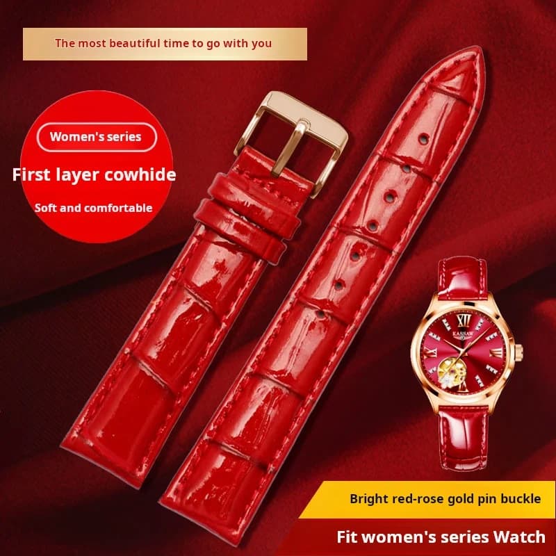 Women Red Genuine Leather Watch strap 12 14 15 16 17 18 20mm For any brand Strap Fashion Dermis Watchband Bracelet attachment