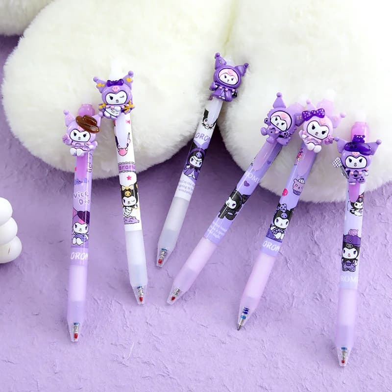 **6 pezzi/lotto Sanrio Kuromi Penne Gel Cancellabili Carine 0.5mm Inchiostro Blu Penne Neutre Regalo Promozionale Forniture per Ufficio e Scuola**