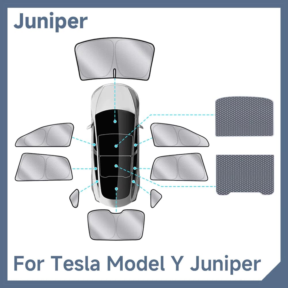 Accessori per Tesla Model Y Juniper 2025 2026: Tendine Parasole per Tetto e Tettuccio Apribile, Tendine Parasole in Grafene per Parabrezza, Tende Oscuranti per la Privacy