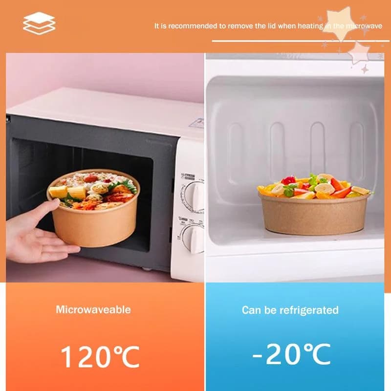 25 Pezzi Ciotole in Carta Kraft, Contenitori per Frutta e Insalata, Scatole per Preparazione Alimenti, Contenitori per Gelato e Snack 500/750/1000ml