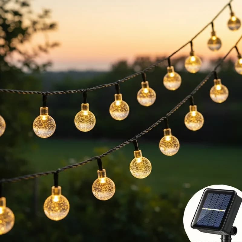 8 Mode Solar Crystal Ball Fairy Lights Outdoor Waterproof Garden Party Decor Lamp