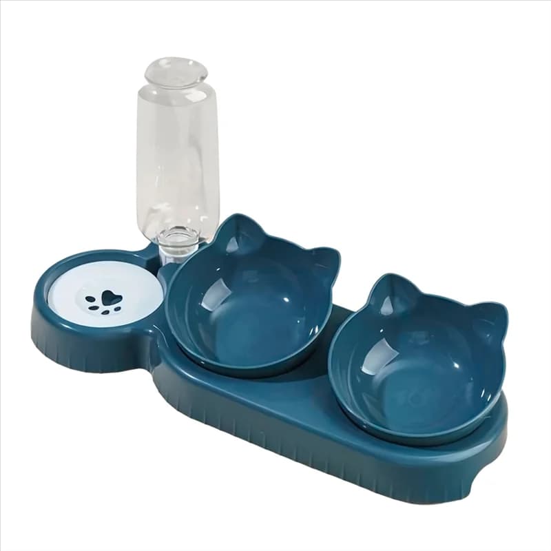 ABWZ-Pet Bowls With Water Feeder, 3 In 1 Design Tilted Water And Food Bowl Set With Gravity Water Bottle For Neck Protection