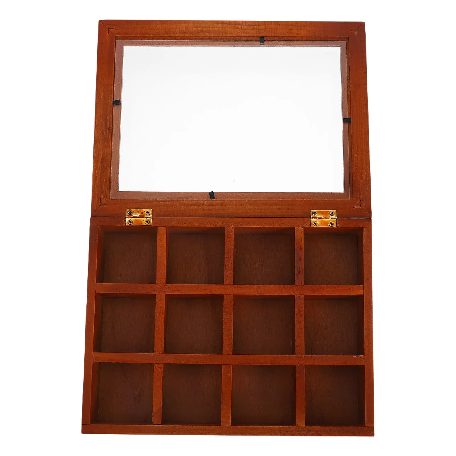 Vintage Style Wooden Jewelry Organizer Tray with Transparent Acrylic Lid 12-Section Design for Rings Pendants Bracelets Crystals