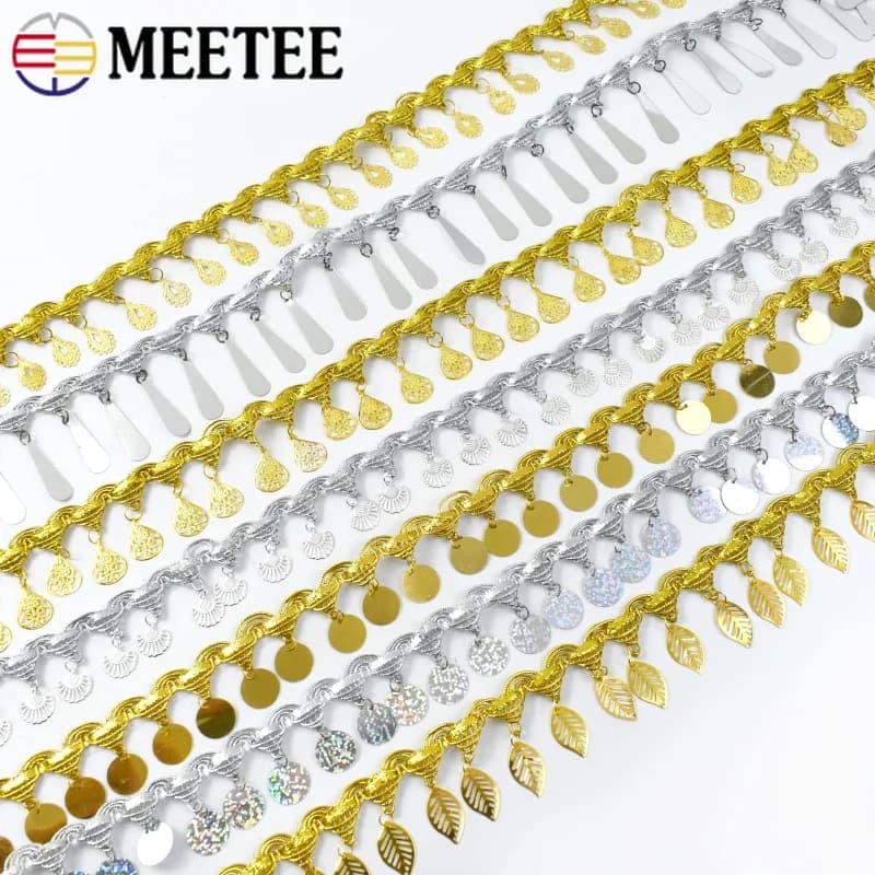 10 Metri 3-5.5 cm Paillettes Nappa Frangia Trim Pizzo per Abiti da ballo Argento Oro Treccia Decorazione Nastro Accessorio per cucire fai da te