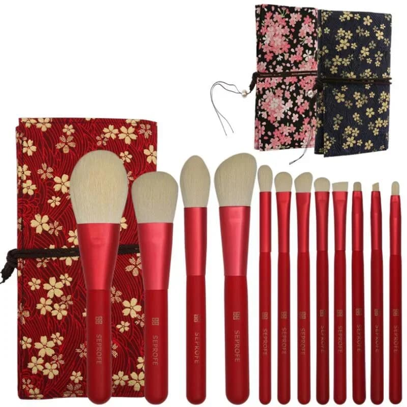 12 pennelli per trucco naturale rosso bianco set fondotinta in polvere per sfumare fard sopracciglio ombretto professionale Brochas