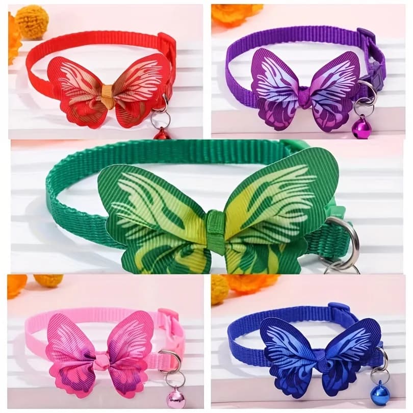 Bright Butterfly Pet Collar with Adjustable Bell - Available in Multiple Colors - Suitable for Dogs And Cats