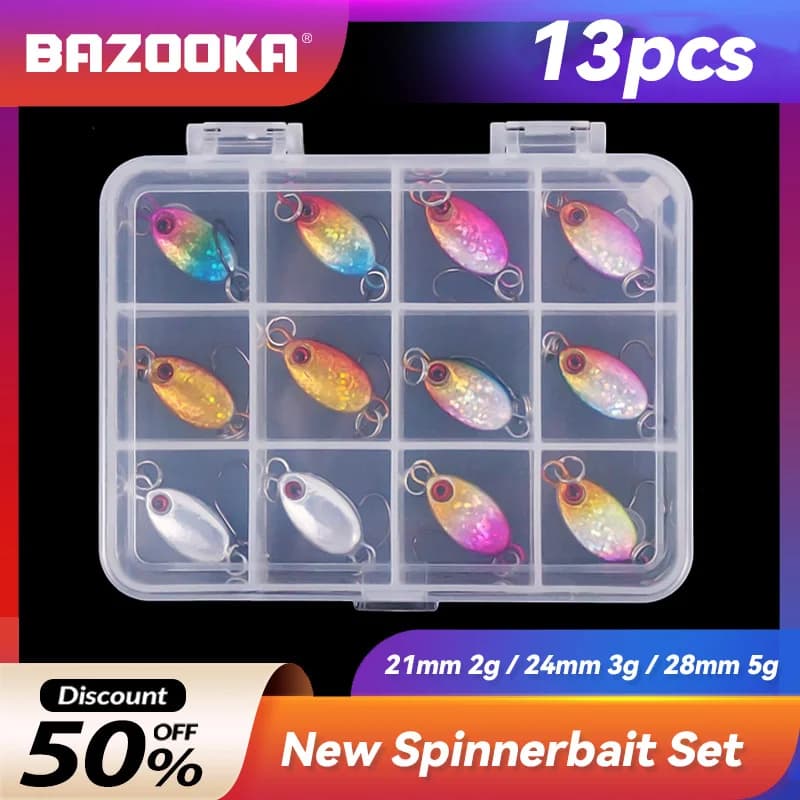Set di Esche Artificiali Bazooka 2g/3g/5g, Spinner in Metallo per Trota, Esca Rigida per Bass, Spinnerbait, Jig Artificiale per la Pesca Invernale con Scatola