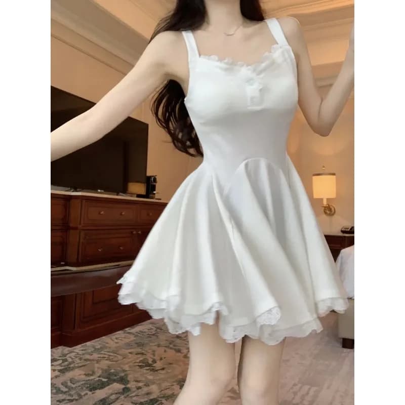 Abito Mini Svasato a Trapezio da Donna con Pizzo Stile Balletcore