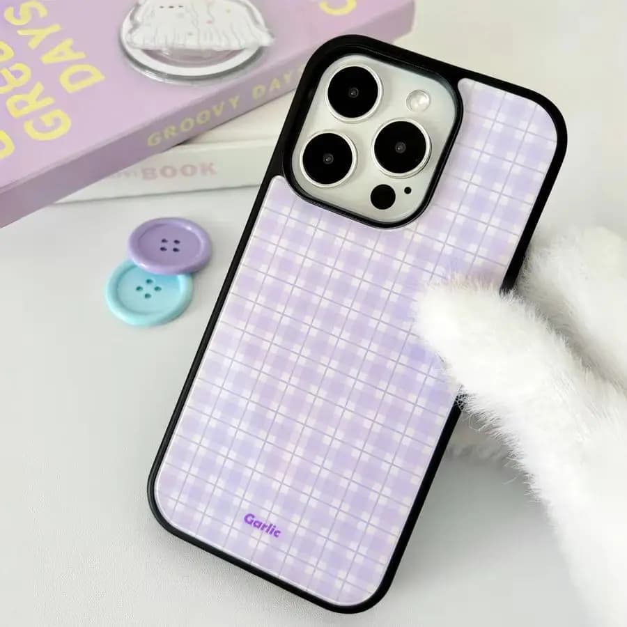 Cover Rigida Coreana Stile Y2K Viola a Quadretti Fresca per iPhone 17 Air 17 16 15 14 13 12 11 Pro Max 7 8 Plus Mini X XR XS
