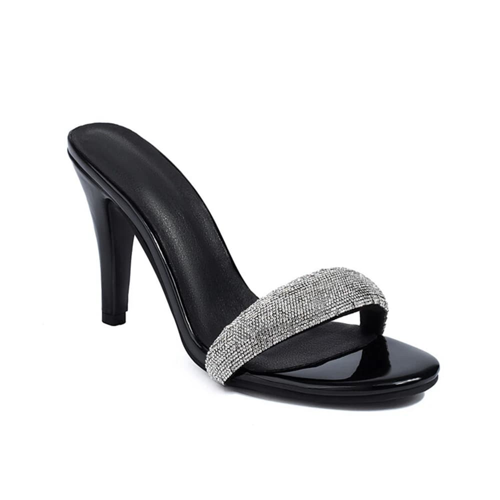 Mules con Plateau Glitterato e Tacco per Donne, Ciabatte Aperte in Bianco e Nero, Taglie 35-47 819