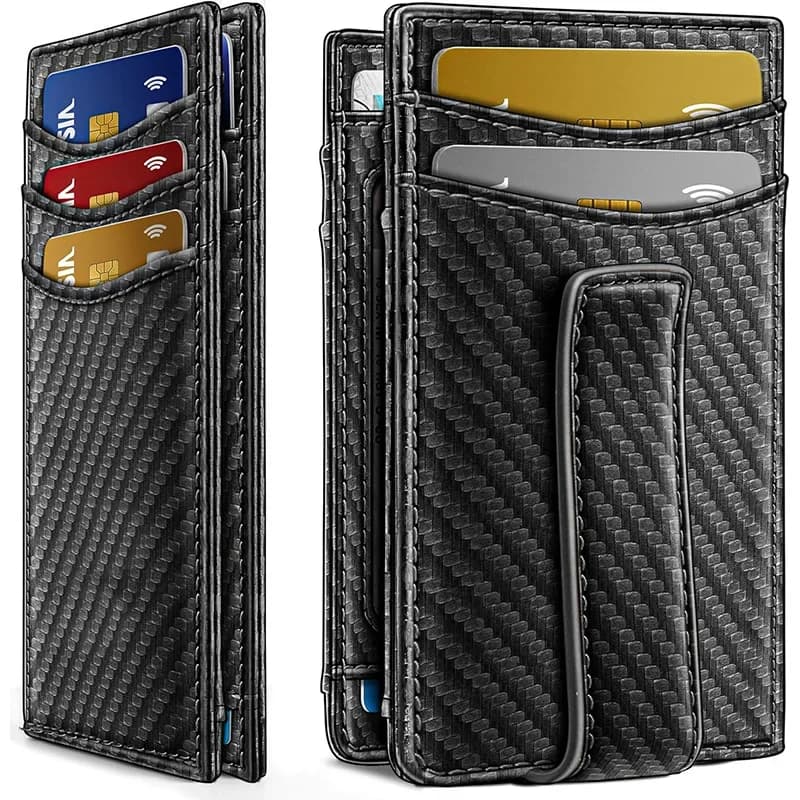 Porta Carte di Credito RFID Blocking di Lusso in Carbonio, Portafoglio Sottile da Uomo, Piccola Borsa Bifold per Carte, Accessori da Viaggio