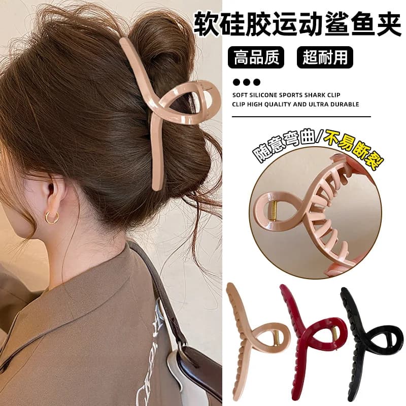 4pcs Large Cross Safe Soft Silicone Hair Claw Clips Women's High Elastic Shark Grip Deformable Anti Collision Hair Accessories K