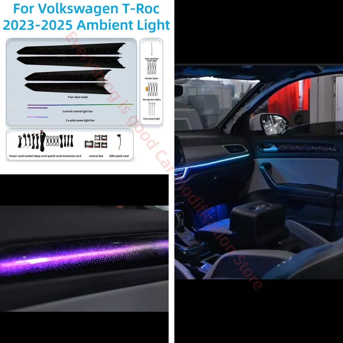 Lampada d'atmosfera per Volkswagen VW T-Roc 2023+ Luce ambientale a LED Aggiornamento dell'illuminazione interna dell'auto Accessori per auto Strisce di rivestimento della porta