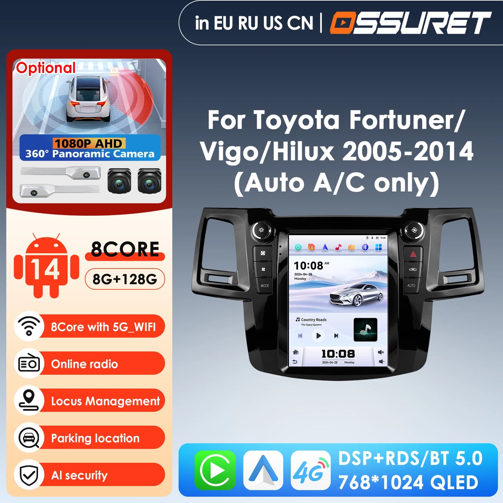 9.7 4G Carplay Android Auto Autoradio per Fortuner 2005 - 2014 Auto Hilux Vigo Video Player Autoradio 360 ° Fotocamera AI