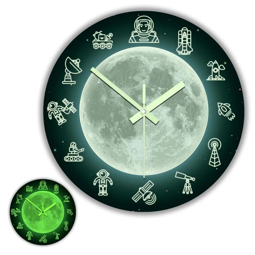 Lunar Space Travel Light Wall Clock Astronaut Home Decoration Universe Galasia Night Vision Wall Clock Lighting in the Dark