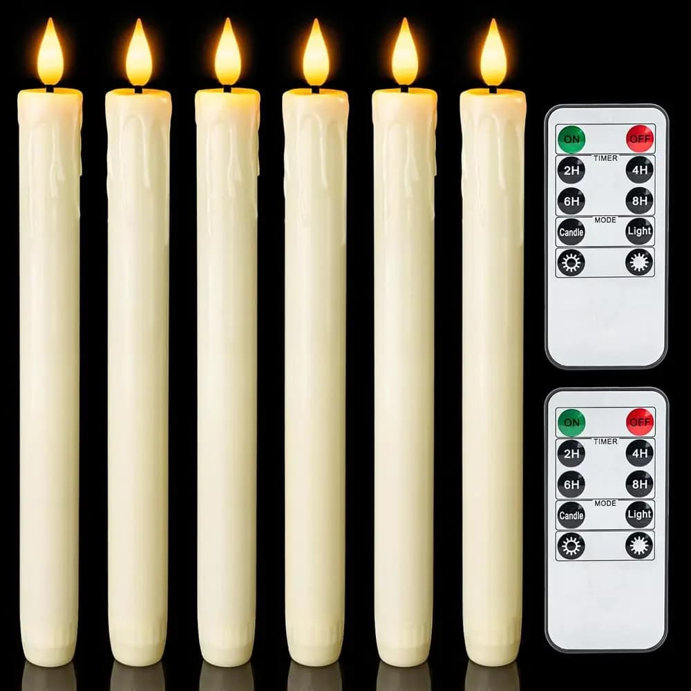 Candele LED a Batteria con Telecomando e Timer, 9.6 Ivory, Fiamma 3D Sfarfallante per Decorazioni Finestre, Ideali per Natale e Capodanno