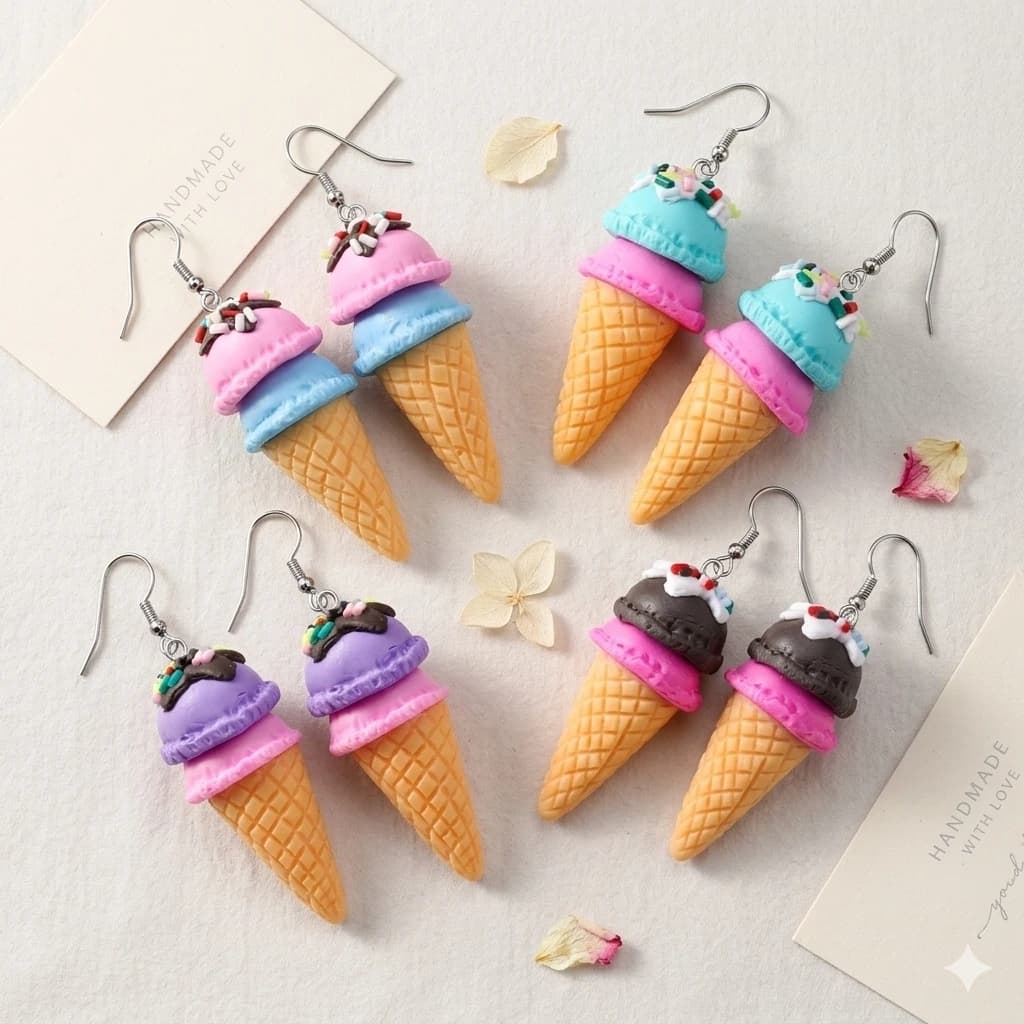 2024 Orecchini pendenti carini fatti a mano in argilla polimerica per le donne Ragazza Kid Moda 3D Cibo Gelato Orecchini pendenti Regalo gioielli