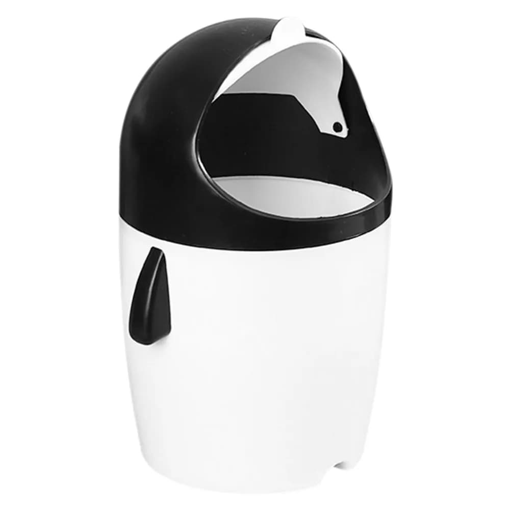 Mini Cestino a Forma di Pinguino con Coperchio Ribaltabile, Contenitore Compatto per Rifiuti per Auto, Casa, Ufficio, Scrivania, Piccolo Contenitore in Plastica per Spazzatura