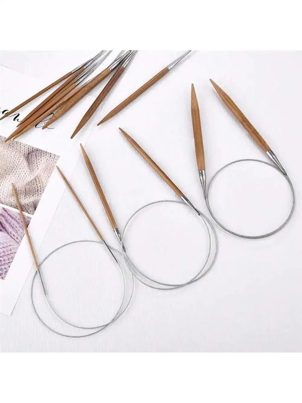 1Pcs 3.0-10mm Natural Bamboo Circular Knitting Needles Stainless Steel Tube Hoop Knitting Needles DIY Hand Sewing Tools Supplies