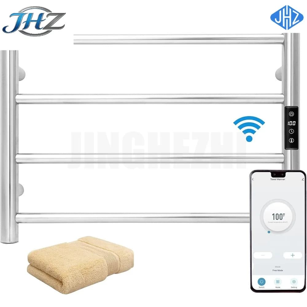 JHZ in Offerta - Scaldasalviette Smart WiFi da Parete con Timer Integrato e Controllo della Temperatura, 4 Barre Elettriche in Acciaio Inox