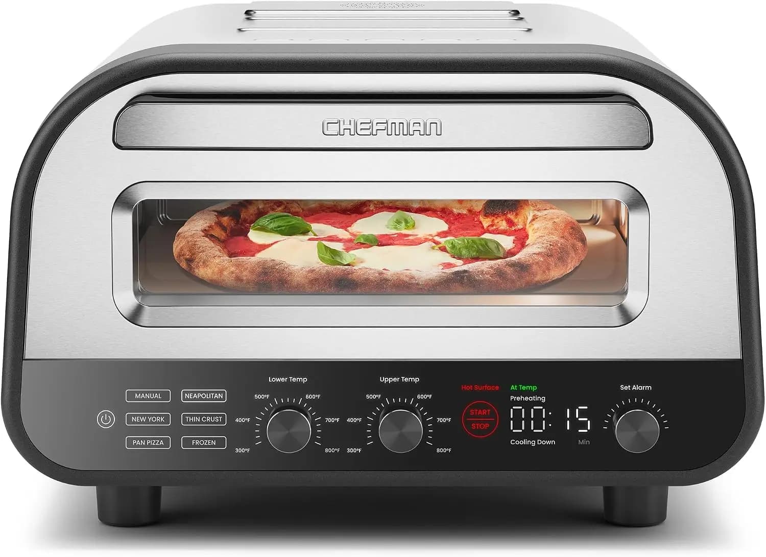 Countertop Electric Pizza Oven - Bakes 12-Inch Pizzas Quickly, Reaches 800°F - Stainless Steel, Includes Pizza Stone and Peel, 5