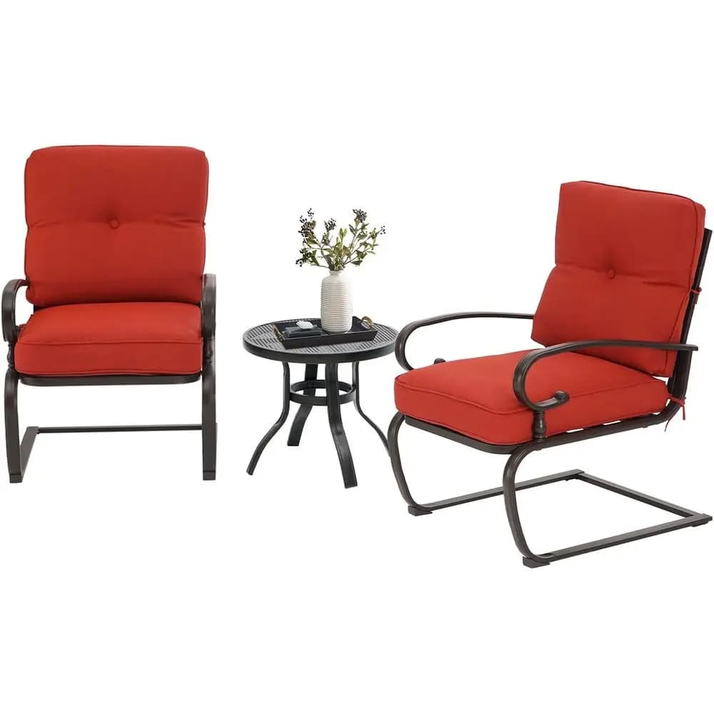 Set da bistrot Spring Metal in 3 pezzi con sedie imbottite e tavolo in ferro battuto, rosso