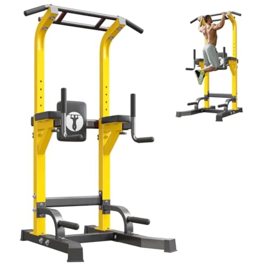 SogesPower Multifunctional Traction Bar Station Power Tower Height Adjustable to 10 Levels Gym Training Equipment at Home Stainless Steel Black Str