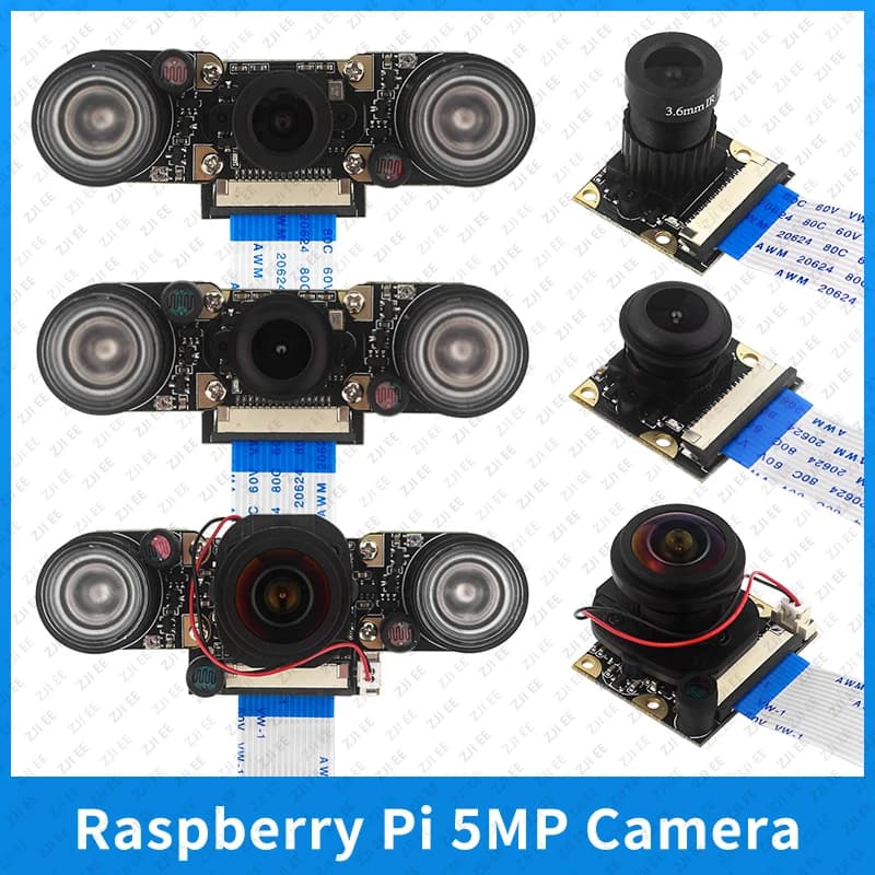 Telecamera per Visione Notturna Raspberry Pi con 2 Luci Infrarossi, Webcam 5MP OV5647, Telecamera 75 175 per Raspberry Pi 4B 3B+3B Zero