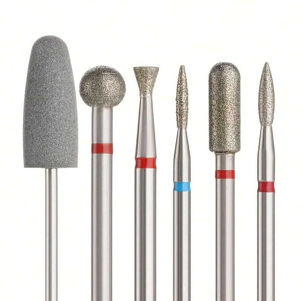 6 pcs/set Diamond Sand Nail Lime Drill Polishing Toe for cuticles Head for nail grinding Set electric manicure to remove acrylic
