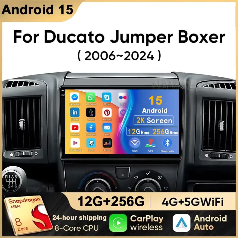 9 * Android 15 Autoradio Per Fiat Ducato Peugeot Boxer Citroen Jumper 2006 2007 2008 2022 Wireless Carplay multimediale Android Auto
