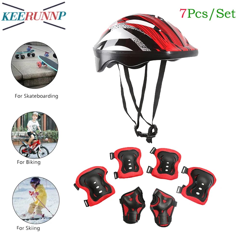 7 pezzi/set set di equipaggiamento protettivo per bambini ragazzi ragazze casco di dimensioni regolabili con ginocchiere gomitiere protezioni per i polsi per skateboard ciclismo
