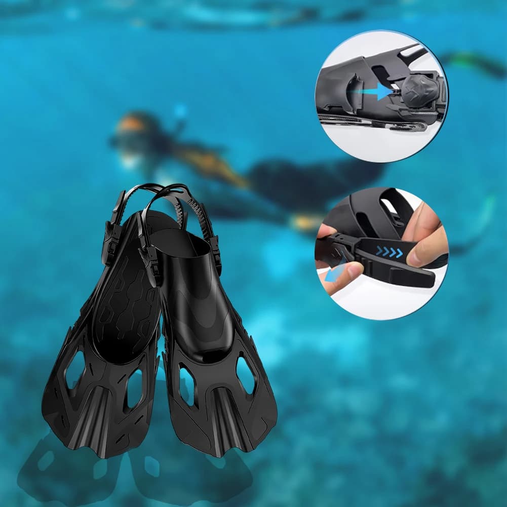 Pinne da Snorkeling e Nuoto con Fibbie Regolabili, Dimensioni da Viaggio, per Snorkeling, Immersioni e Nuoto