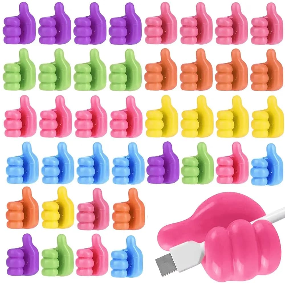 40 Pezzi Ganci da Parete Creativi a Forma di Pollice, Supporti in Silicone Autoadesivi, Clip Multifunzione per Cavi da Scrivania e Parete