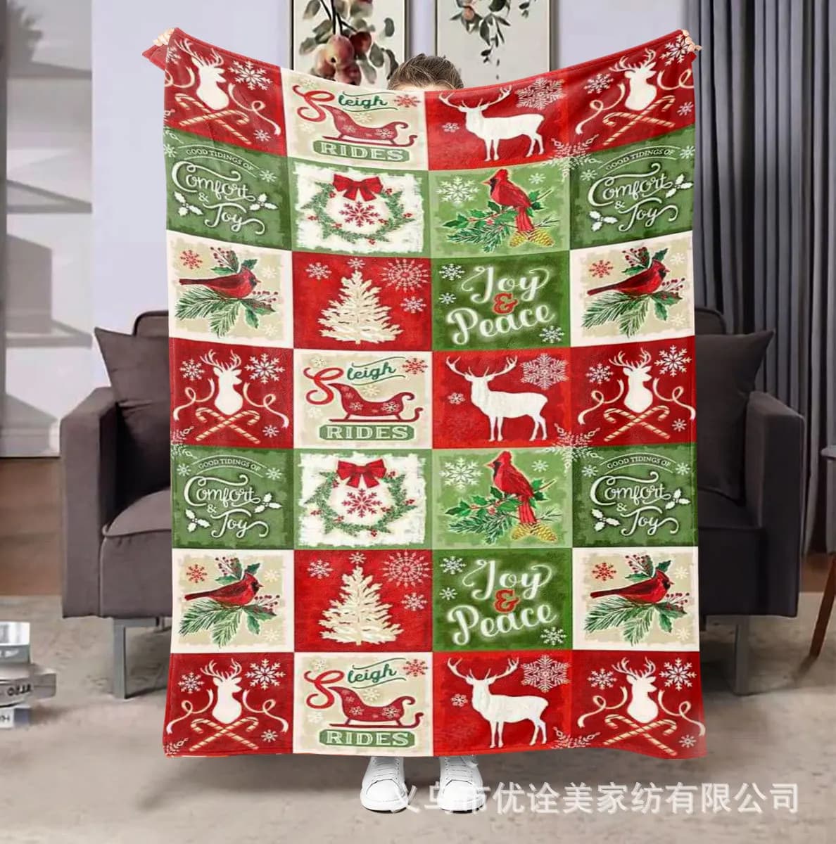 Coperta stampata con motivo a quadretti a tema natalizio per divano letto, viaggio, campeggio, soggiorno, ufficio, coperta condizionata