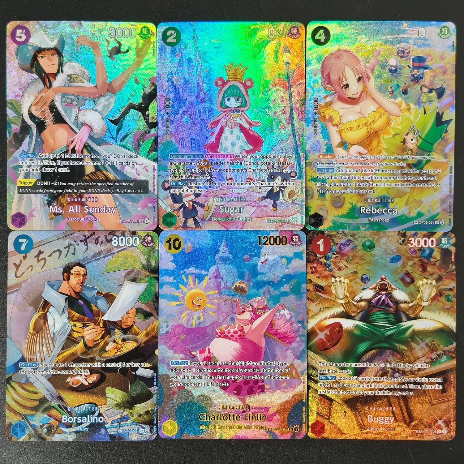 One Piece OPCG 2026 EN Edition Textured DIY Cards Ms. All Sunday Sugar Rebecca Borsalino Charlotte Linlin Buggy Collectible Card