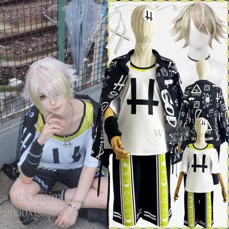 Shiramitsu Ryui 18TRIP L4mps Set Cosplay Y2K Punk Cappotto nero Canotta Pantaloncini Parrucche Costume da festa di Natale