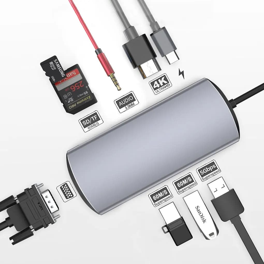 Hub versatile argento con porte USB da 5 Gbps per una facile connessione Custodia per disco rigido SSD M.2