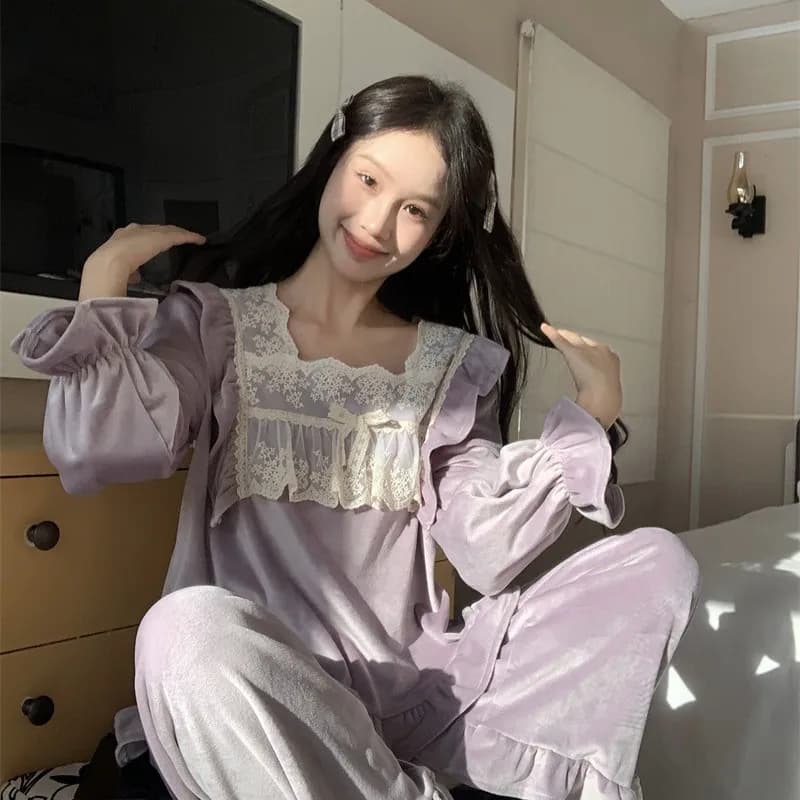 Set di Abbigliamento per Casa Dolce Casa, Pigiama alla Moda 2025, Nuovo Pigiama in Velluto Caldo per Donne in Inizio Autunno e Inverno