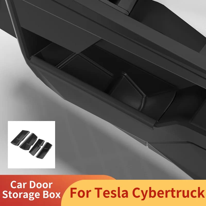 Front door side storage box for Tesla Cybertruck 2026 TPE storage organizer tray armrest umbrella tray box trash car accessories