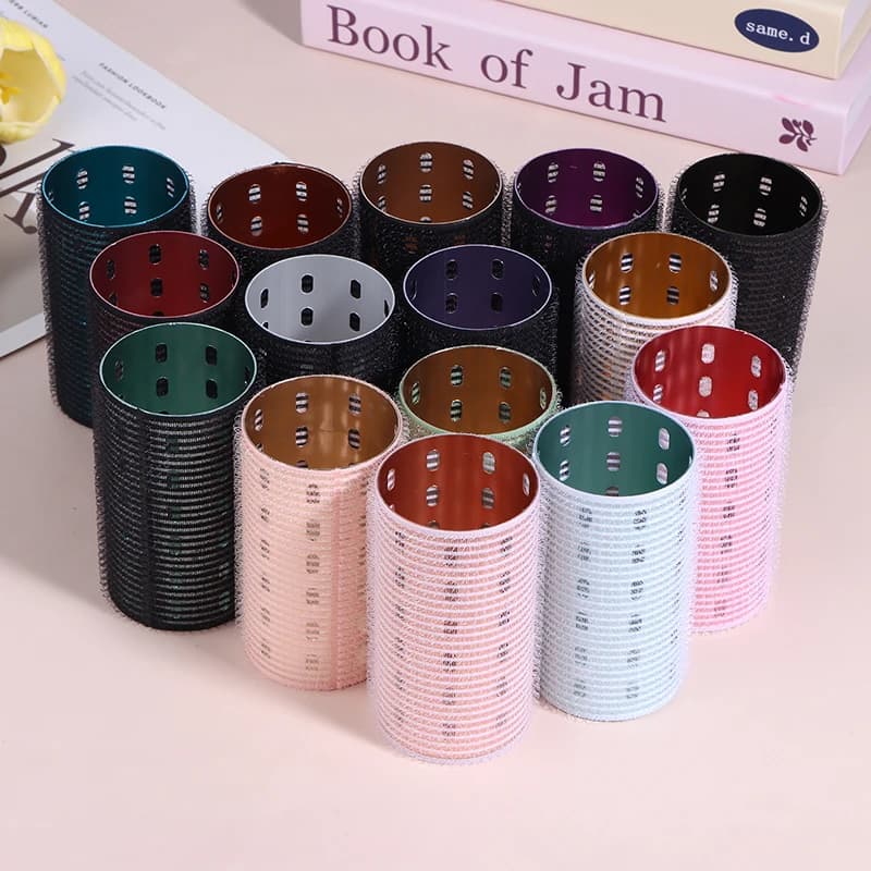 Self-adhesive hair roller with 5*9cm colored aluminium core, made of pure nylon with tear closure, self-adhesive, for styling and hot curling for volume