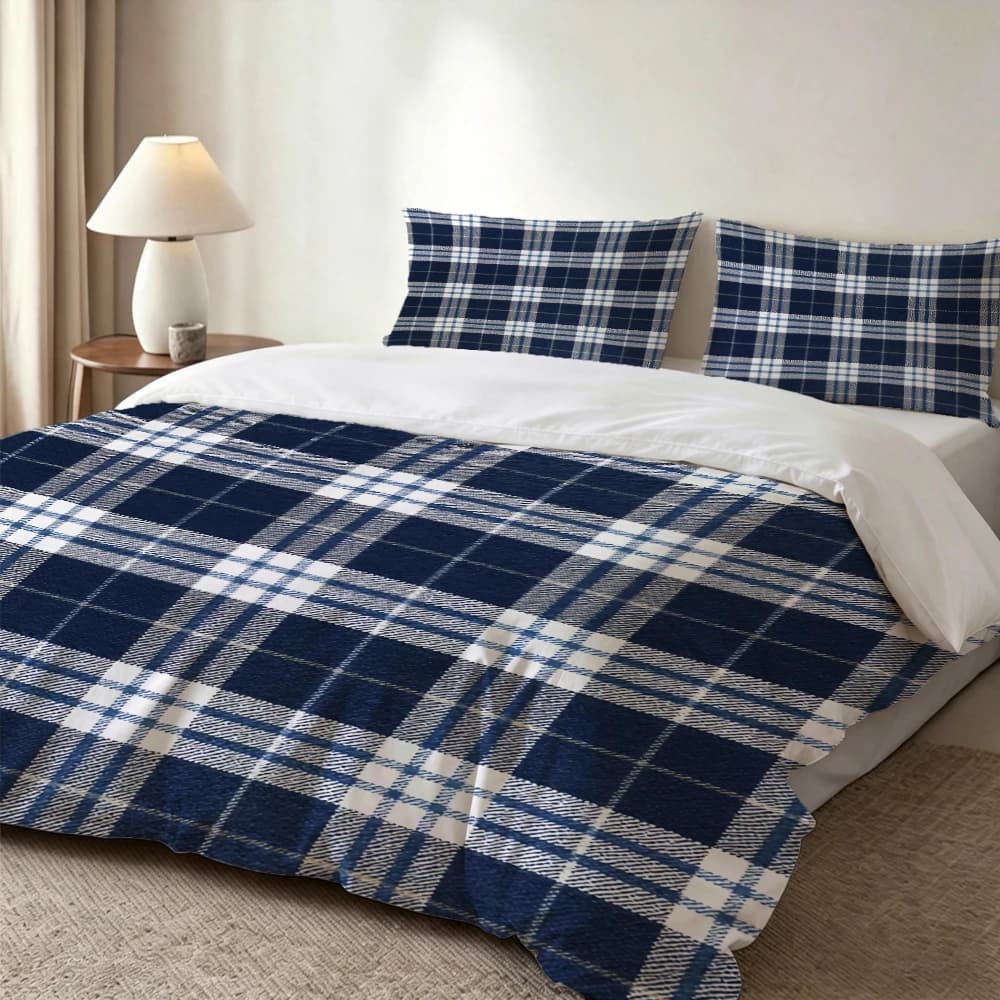 Set di biancheria da letto stampata digitalmente ad alta definizione da 3 pezzi, set copripiumino classico con motivo scozzese blu e bianco, set copripiumino stampato con motivo floreale grande, include 1 copripiumino + 2 federe, adatto per camera da letto, camera degli ospiti, decorazioni per la casa, set copripiumino + federa in fibra di poliestere, set tre pezzi, biancheria da letto ultra morbida, tessuto spesso, adatto a tutte le stagioni, lavabile in lavatrice