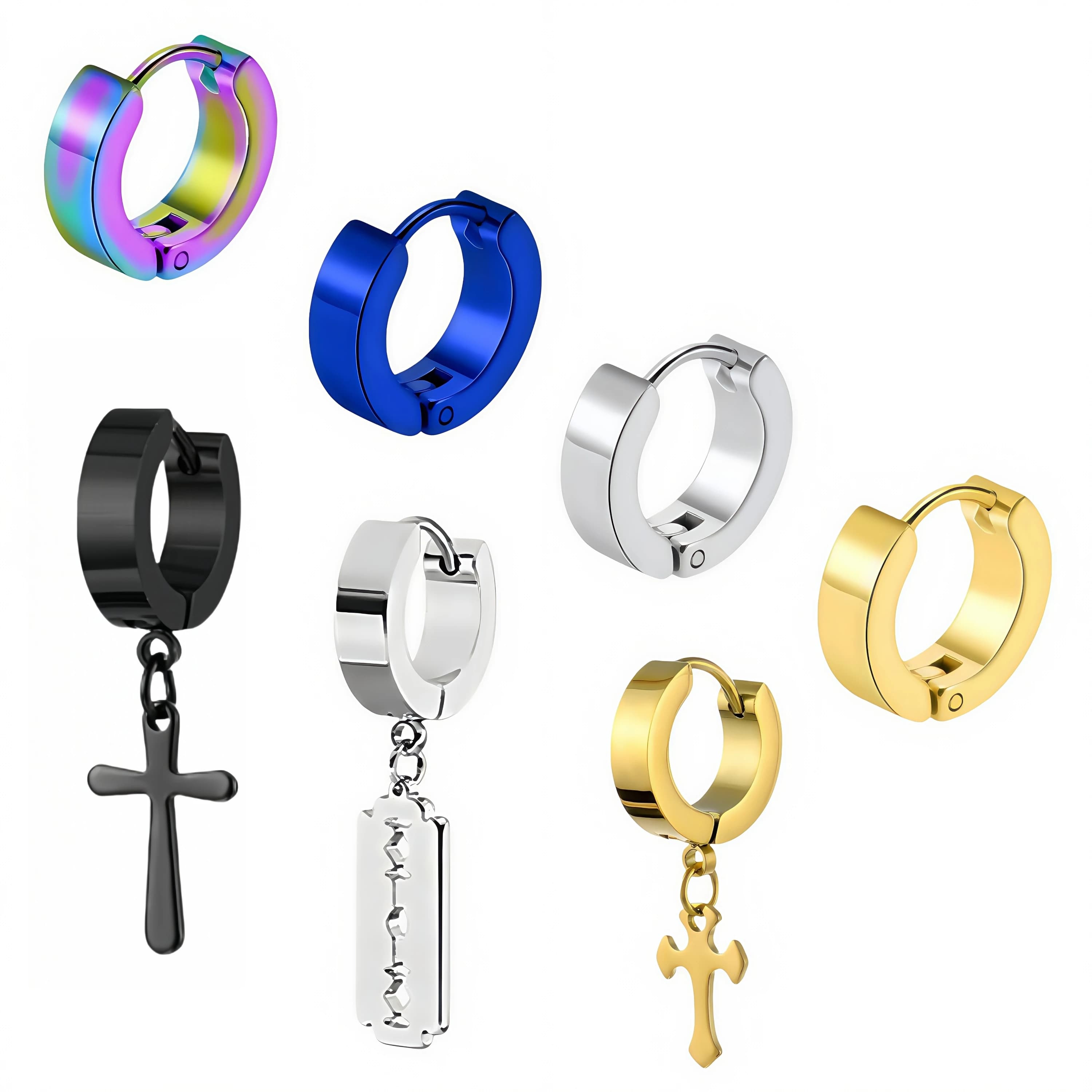 2 pezzi croce in acciaio inossidabile nero blu ciondola pendente pendente orecchino a goccia per donna uomo minimalista punk piercing all'orecchio gioielli nuovo