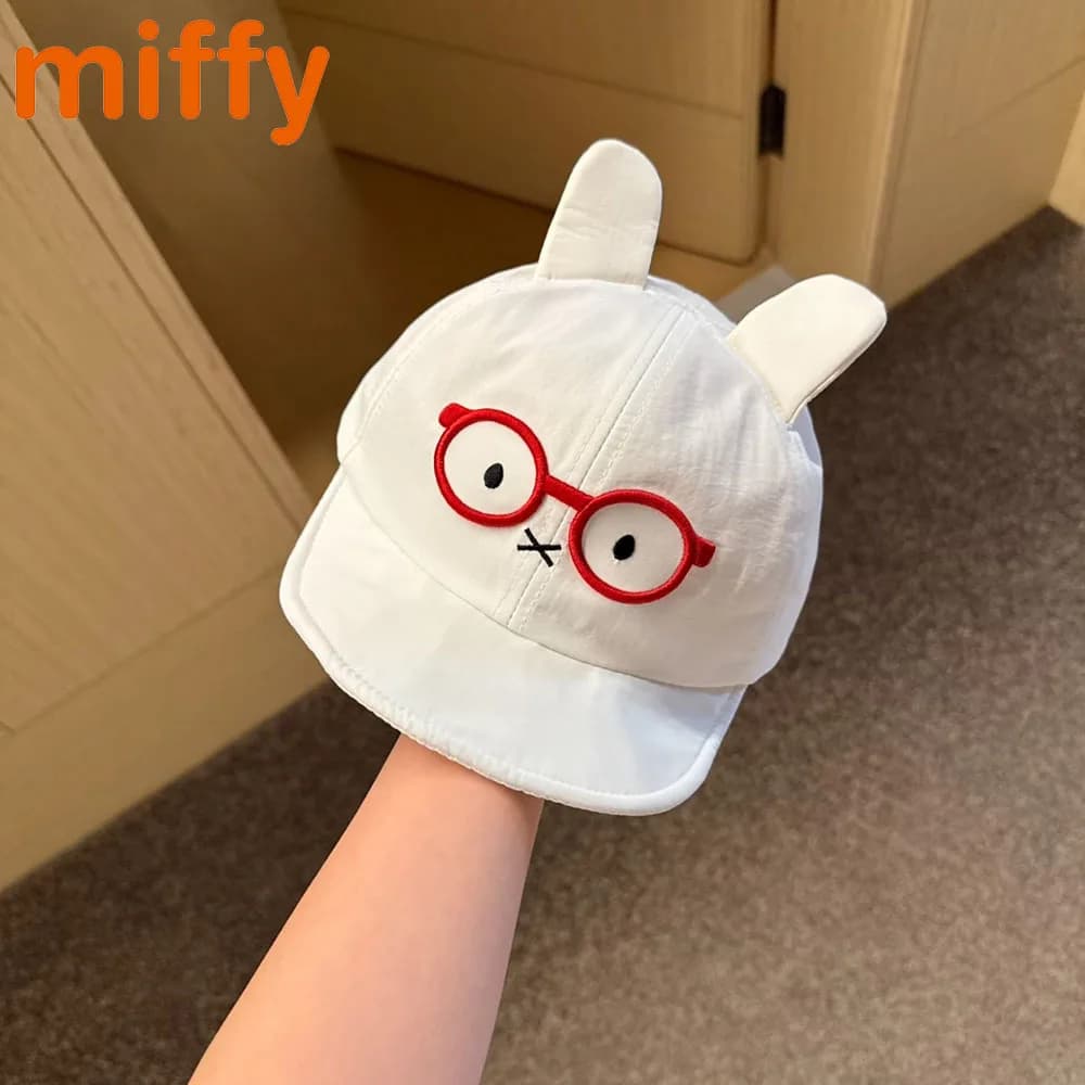 Kawaii Miffy Cute Baseball Cap Keycaps Cartoon Rabbit Ear Tereoscopic Embroidery Glasses Summer Sun Hat Fashion Flat Cap Gift