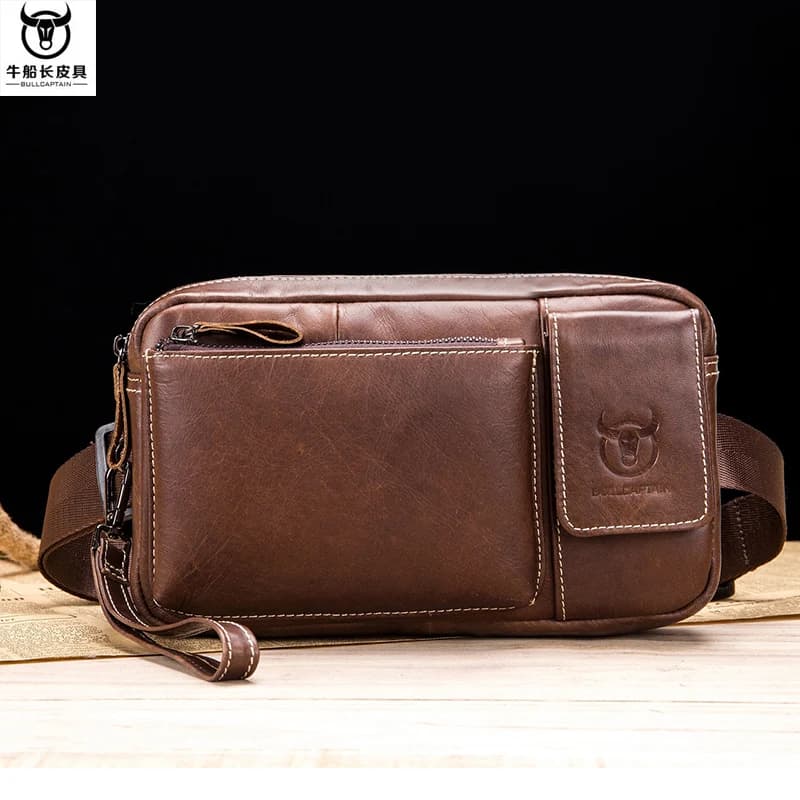 Marsupio in pelle BULLCAPTIAN con cintura, borsa per cellulare, marsupio per sport all'aria aperta per uomo Pochette da uomo Casual Key Bag