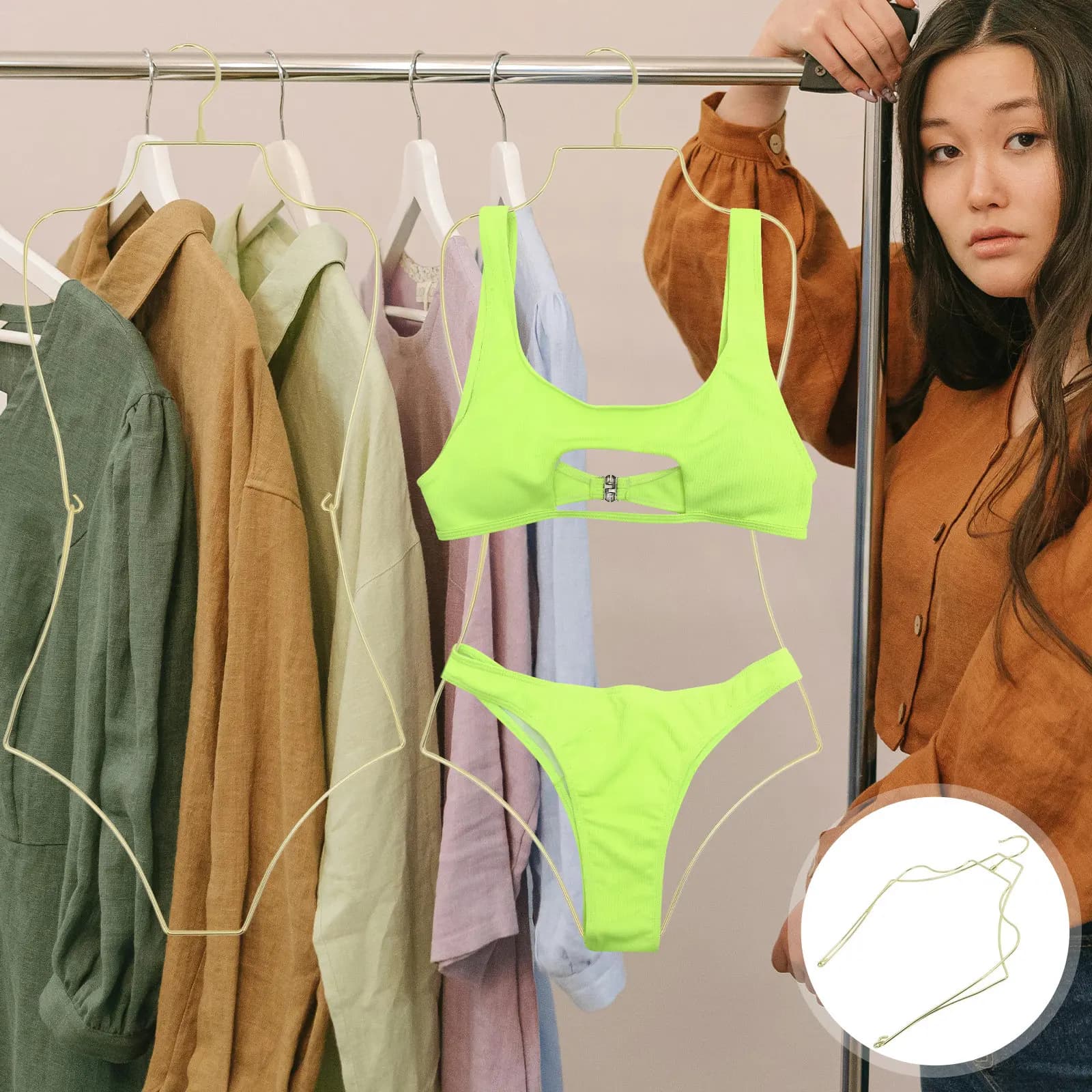 2 Pezzi Appendiabiti Pieghevole in Metallo per Costumi da Bagno, Bikini, Lingerie e Slip - Espositore in Filo Metallico