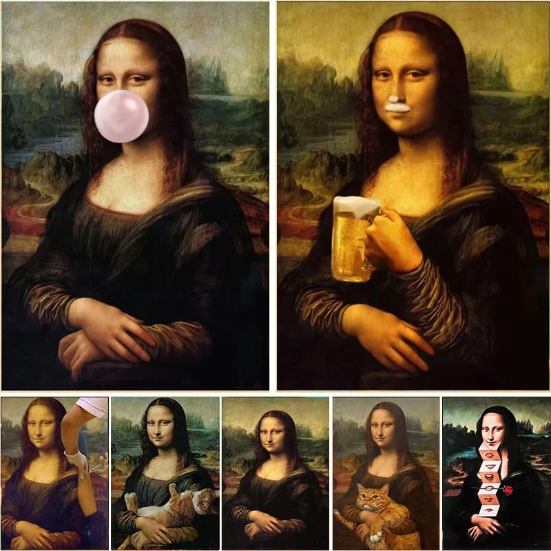 Divertente Poster della Monna Lisa con Gatto, Stampe per Pittura Diamantata, Decorazione Murale per Bar e Hotel, Quadro Decorativo per Soggiorno e Casa